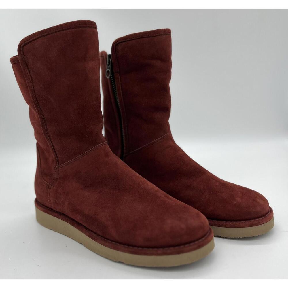 UGG Abree Shearling Boots Women's Size 6 Italian Luxe Rust 1009250 Side Zip NWOB